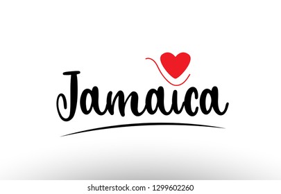 Jamaica country text with red love heart suitable for a logo icon or typography design