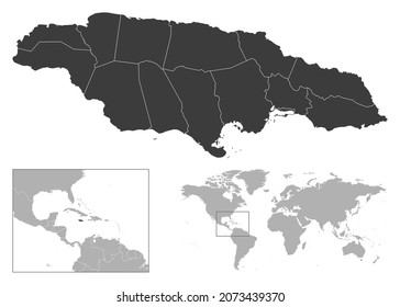 Jamaica - detailed country outline and location on world map. Vector illustration