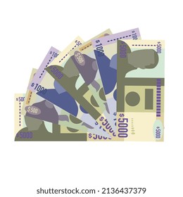 Jamaica Dollar Vector Illustration. Jamaican money set bundle banknotes. Paper money 5000, 1000, 500 Db. Flat style. Isolated on white background. Simple minimal design.