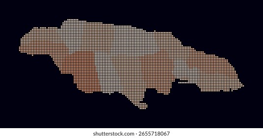 Jamaica dotted map. Digital style map of the country on a dark background. Jamaica shape with square dots. Colored dots style. Small size squares. Classy vector illustration.
