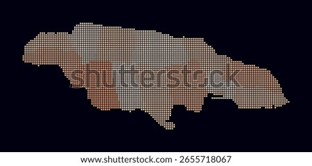 Jamaica dotted map. Digital style map of the country on a dark background. Jamaica shape with square dots. Colored dots style. Small size squares. Classy vector illustration.