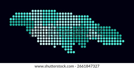 Jamaica dotted map. Digital style map of the country on a dark background. Jamaica shape with circle dots. Colored dots style. Large size circles. Abstract vector illustration.