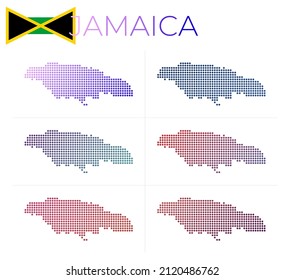Jamaica dotted map set. Map of Jamaica in a dotted style with borders filled with beautiful smooth gradient circles. Attractive vector illustration.