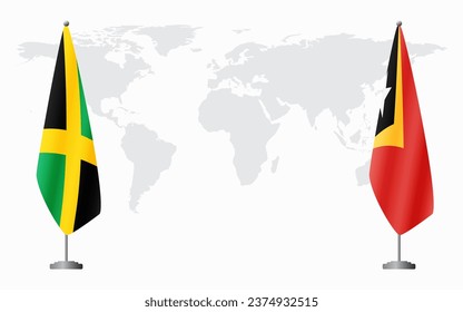 Jamaica and East Timor flags for official meeting against background of world map.