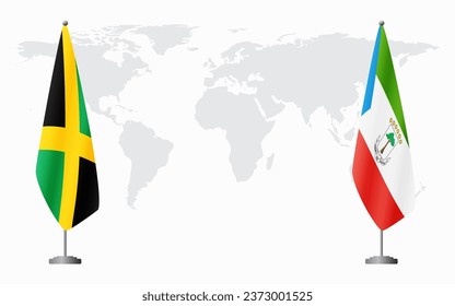 Jamaica and Equatorial Guinea flags for official meeting against background of world map.