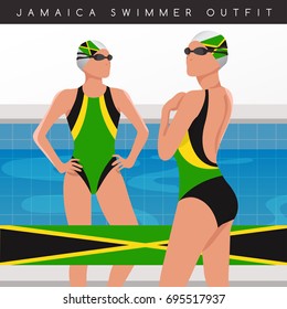 Jamaica : Female Swimmers : Swimmers in National Swimsuits : Vector Illustration