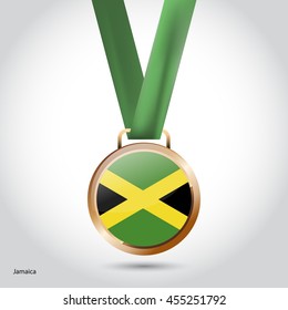 Jamaica Flag in Bronze Medal. Vector Illustration. RIO Olympic Game Bronze Medal. Vector Illustration