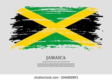 Jamaica flag with brush stroke effect and information text poster, vector background