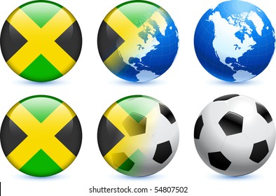 Jamaica Flag Button with Global Soccer Event Original Illustration