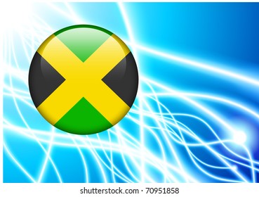 Jamaica Flag Button on Abstract Light Background Original Illustration