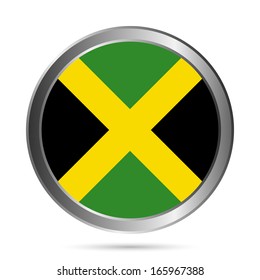 Jamaica flag button on a white background. Vector illustration.