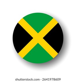 Jamaica flag - flat vector circle icon or badge with dropped shadow.
