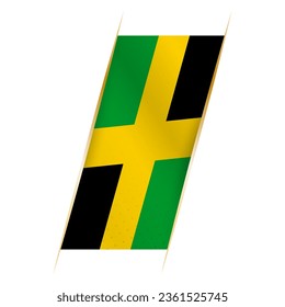 Jamaica flag in the form of a banner with waving effect and shadow. Modern vector design.