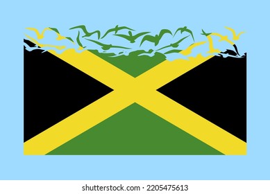 Jamaica flag with freedom concept, independent country idea, Jamaica flag transforming into flying birds vector, sovereignty metaphor, flat design