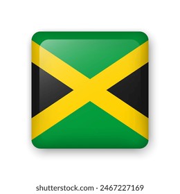 Jamaica flag glass icon. Square vector element with shadow. Best for mobile apps, UI and web design.