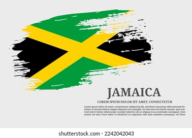 Jamaica flag grunge brush and text poster, vector