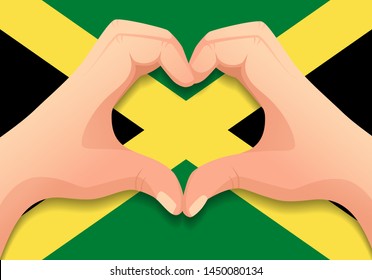Jamaica flag and hand heart shape. Patriotic background. National flag of Jamaica vector illustration