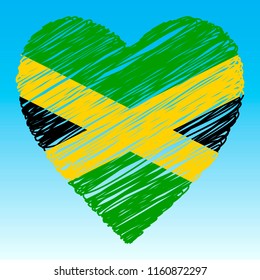 Jamaica flag, Heart shape, grunge style.