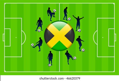 Jamaica Flag Icon Internet Button with Soccer Match Original Vector Illustration