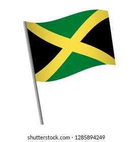 Jamaica flag icon. National flag of Jamaica on a pole vector illustration.