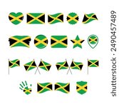 Jamaica flag icon set vector isolated on a white background. Jamaican flag graphic design element. Flag of Jamaica icons in flat style. Jamaica symbols collection