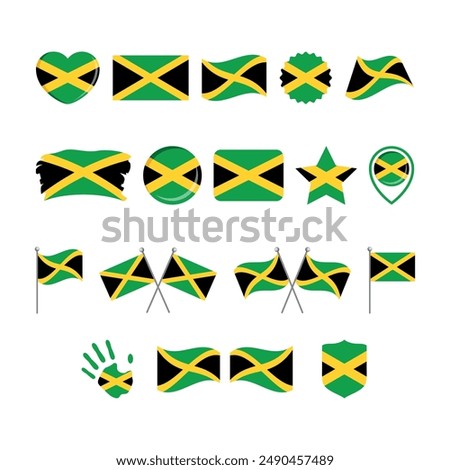 Jamaica flag icon set vector isolated on a white background. Jamaican flag graphic design element. Flag of Jamaica icons in flat style. Jamaica symbols collection