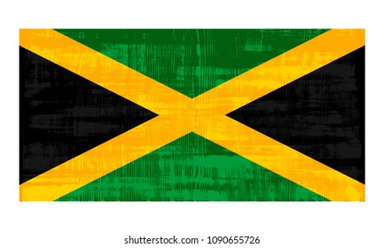Jamaica flag isolated on white background. Vector illustration in grunge style.