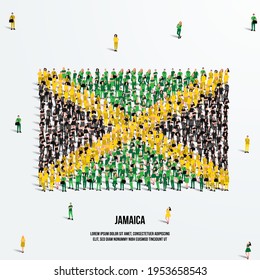 Jamaica Flag. A Large Group Of People Form To Create The Shape Of The Jamaican Flag. Vector Illustration.