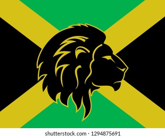 jamaica flag, lion head, reggae concept