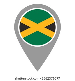 Jamaica flag location pin, flag application, Flag on Location Pin, graphic design, map pointer, vector illustration.