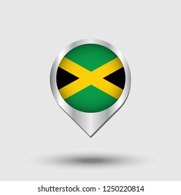 Jamaica flag map pointer with shadow. Vector illustration