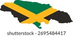 Jamaica flag map vector showing national colors inside island borders. Symbol of Caribbean pride, reggae culture, and tropical beauty. Perfect for design and travel projects