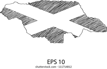 Jamaica Flag Map Vector Sketch Up, EPS 10.