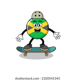 jamaica flag mascot playing a skateboard , character design
