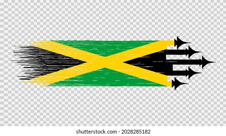 Jamaica flag with military fighter jets isolated  on png or transparent ,Symbols of Jamaica,template for banner,card,advertising,poster, vector,top gold medal  winner sport country 