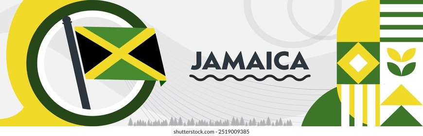 Jamaica flag for national day banner, background with geometric abstract modern design. Jamaican flag independence day corporate business theme. Vector Illustration.
