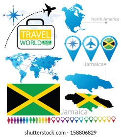 Jamaica. flag. North america. World Map. Travel vector Illustration.