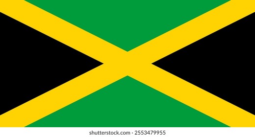 Jamaica flag in official colors, dimensions and aspect ratio. Vector flag symbolizing national pride, identity, heritage, patriotism and authority