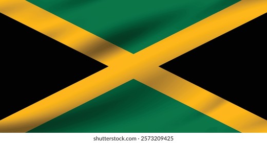 Jamaica flag official colors and proportion digital vector illustration. Pleated flag.