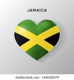 Jamaica flag on a realistic heart shape, vector illustration on a white background