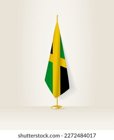 Bandera de Jamaica en un puesto de bandera. Ilustración vectorial.