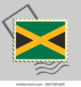 Jamaica flag postage stamp. Isolated vector illustration on grey post stamp background