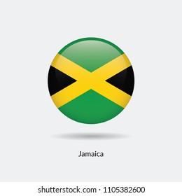 Jamaica flag - round glossy button. Vector Illustration.