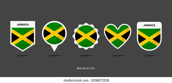 Jamaica Flag Set Vector Illustration. Good Used for Sticker, Logo, Icon, Clipart, Etc - EPS 10 Vector