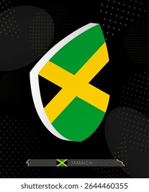 Jamaica Flag Shield icon in 3D on Dark Modern Abstract Rugby Background. Perfect for sports events, heritage themes, national celebrations, and patriotic designs.