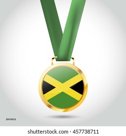 Jamaica Flag in Silver Medal. Vector Illustration. RIO Olympic Game gold Medal. Vector Illustration