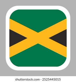 Jamaica flag square flat vector with rounded corners and white border, vector illustration