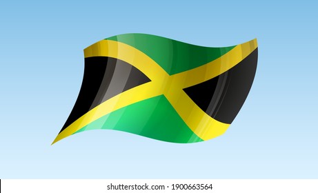 Jamaica flag state symbol isolated on background national banner. Greeting card National Independence Day of the Republic of Jamaica. Illustration banner with realistic state flag.