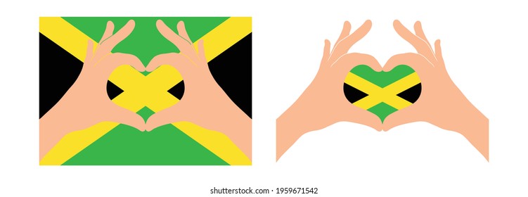 Jamaica  flag. Two hands in the form of a heart with flag of Jamaica 
