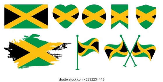 Jamaica flag vector design set. Jamaican flag design with love 
 icon and brush vector design.